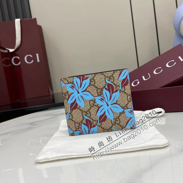 Gucci專櫃古馳2025早秋系列最新款花卉印花男款短夾錢包 jh2689型號：841146